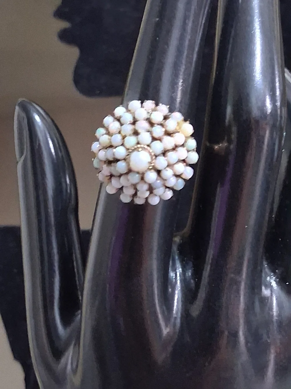 Vintage 14K Gold Opal Cluster Dome Ring - Mid-Century Thai Princess Style